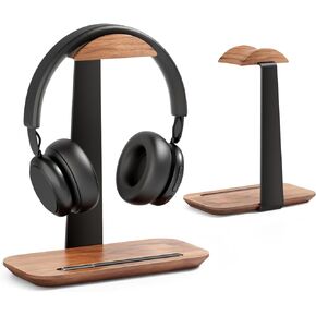 UPERGO Walnut Headphone Stand, Wood Headset Stand for Desk, Universal Headphone Holder with Storage Base for Gaming, Airpod max, Bose,Razer