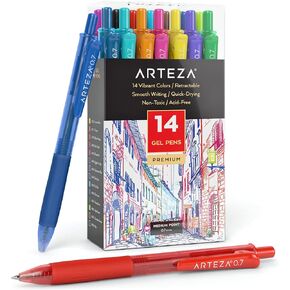 Arteza Colored Gel Pens, Pack of 24, 10 Vintage and 14 Vibrant Colors, Fine 0.7 mm Tip, Retractable, Art Supplies for Journaling, Drawing, Doodling, and Notetaking