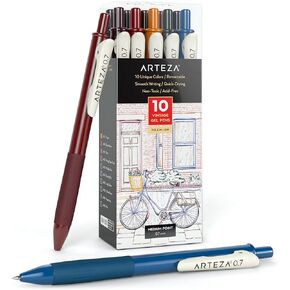 Arteza Colored Gel Pens, Pack of 24, 10 Vintage and 14 Vibrant Colors, Fine 0.7 mm Tip, Retractable, Art Supplies for Journaling, Drawing, Doodling, and Notetaking