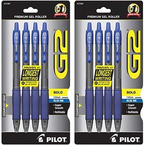 Pilot G2 Retractable Premium Gel Ink Roller Ball Pens Bold Point 4-Pack Blue Ink (31084) 2 Pack