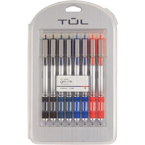 TUL Retractable Gel Pens, Bullet Point, 0.7 mm, Gray Barrel, Assorted Standard Ink Colors, Pack Of 8