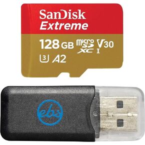 SanDisk Micro SDXC 128GB Extreme Memory Card Works with DJI Drone Series Mini 4 Pro(SDSQXAA-128G-GN6MN) V30 A2 4K UHD UHS-I Bundle with (1) Everything But Stromboli MicroSD Card Reader
