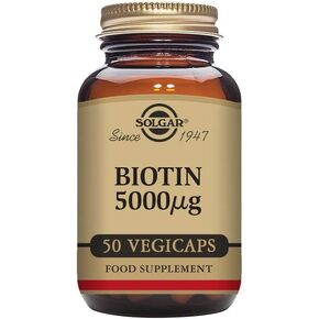 SOLGAR Biotin 5000 mcg - 100 Vegetable Capsules - Supports Healthy Skin, Nails & Hair - Non-GMO, Vegan, Gluten Free, Dairy Free, Kosher - 100 Servings