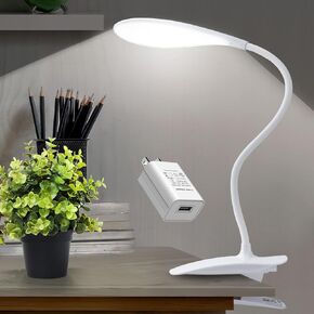 LED Desk Lamp Eye-Caring Clamp Light Clamp Lamps Reading Lights with USB Port, 360°Flexible Gooseneck Bed Night Light (Include AC Power Plug)