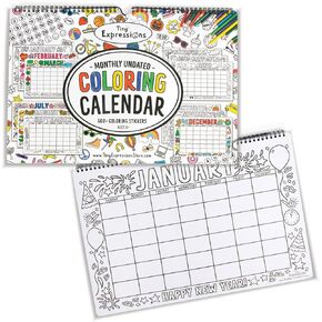 Tiny Expressions Undated Coloring Calendar for Kids (12 Months Undated 11 x 17 ) Wall Calendar for Home or Classroom Use School Supplies for Kids of All Ages to Plan Organize and Track the Year
