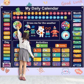 My Daily Calendar for Kids, 3.3Ft Felt Board for Toddler Easter Gifts Preschool Calendar for Classroom Circle Time Learning Center Days of The Week for Toddlers Learning Calendar for Home