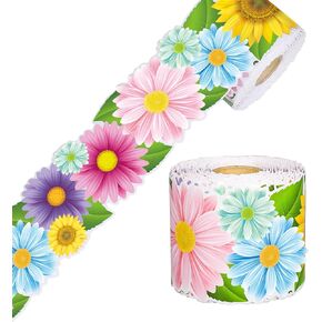 Augisteen Spring Bulletin Board Borders Daisy Flower Border Trim Classroom Bulletin Board Decoration Spring Floral Paper Cutouts for Spring Summer Classroom School Wall Home Decor, 68.9 Ft