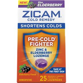 Zicam Cold Remedy Zinc Lozenges, Elderberry Flavor, Homeopathic, Soothes Sore Throat and Coughs, Cold Shortening Medicine, Shortens Cold Duration, 25 Count