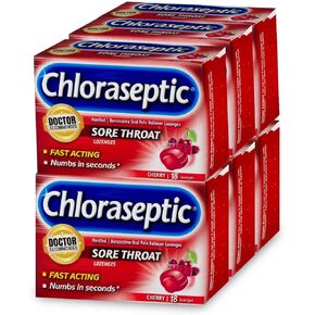Chloraseptic Sore Throat Fast-Acting Numbing Lozenges, Cherry Flavor, 18 Count | Pack of 6
