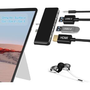 Surface Go Docking Station, 4 in 1 Surface Go 3 USB C Adapter with HDMI Support 4K, USB 3.0/2.0 Port Hub, 3.5mm Audio/Headphone Jack, Portable Adapter for Surface Go/Go 2 /Go 3 Accessories