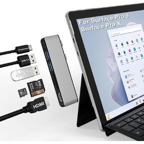 Surface Pro 9 Hub Docking Station with 4K HDMI, USB-C Thunderbolt 4(8K@30Hz Video+40G Data+100W PD), 2 USB 3.0, SD/TF Card Slot, 3.5mm Audio, Triple Display for Microsoft Surface Pro 9/Pro X
