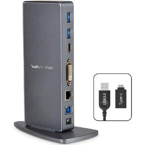 WAVLINK USB 3.0 Universal Laptop Docking Station for Windows and Mac, Dual Monitor DisplayLink Docking Station with HDMI/DVI/VGA Port, 2 USB 3.0, 4 USB 2.0, Gigabit Ethernet, Audio in Saudi Arabia