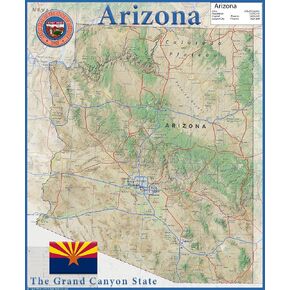 Arizona State Physical Poster Map - 16.5 x 19.5 Inches - Paper Laminated in Kuwait