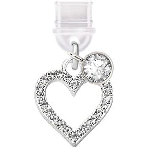 ELISE & FONDA TP300 Type-C USB Charging Port Anti Dust Plug Crystal Love Heart Cell Phone Charm for Samsung/Huawei/OnePlus/Xiaomi/oppo Android Phones (White)