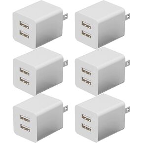 USB Wall Charger,6-Pack USB Charger Fast USB Charger Block 2.4A Dual Port USB Cube Power Adapter Charger Plug Charging Box Brick for iPhone 15 14 13 12 11 X,iPad,Samsung,LG,Google,Android - Multicolor