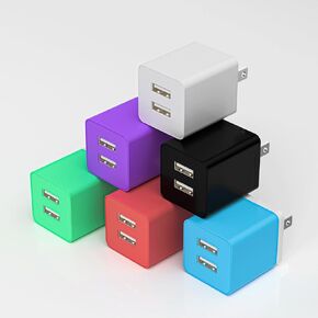 شاحن حائط USB، 6 عبوات شاحن USB سريع USB شاحن كتلة 2.4A ثنائي المنفذ USB Cube محول الطاقة شاحن قابس صندوق شحن من الطوب لهاتف iPhone 15 14 13 12 11 X، iPad، Samsung، LG، Google، Android - متعدد الألوان