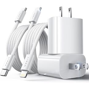 iPad Charger Fast Charging, 2 Pack 20W PD iPad Charger for iPad Pro 12.9/11 inch, iPad Air 5th/4th, iPad Mini 6,iPad 10th, iPhone 15/15 Plus/Pro Max, Fast Charger Block, with Lighting and USB C Cable