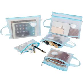 Agirlvct Mesh Pouch,Mesh Zipper Pouch Bags,3 Sizes A4 A5 A6 Double Layered Plastic Document Pouch,Make up Bag with Zipper Cosmetic Organizer Pouch for Daily Travel Storage Office Supplies(Blue) in Kuwait