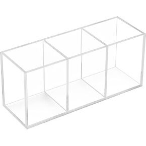 Acrylic Pen Holder for Desk 1/3/4 Compartments,Pencil Cup Stationery Organizer,Cosmetic Brush Storage Box, for Dorm, Office, Kitchen Bathroom. (Clear, 3 compartments)