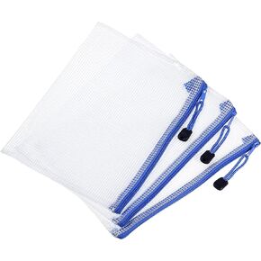 YOKIVE 3 Pack Mesh Zipper Bags, A5 Mesh File Pockets | Plastic Document Pouch, Great for Office Appliances Travel Storage(White)
