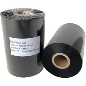 Thermal Transfer Printer Ribbon Black Wax Resin Ribbon 1" Core Ink Outside 4.33" X 984'(110mm*300m)-1 Roll Compatible for Zebra,Sato,Datamax,Tsc,Tec,Printer