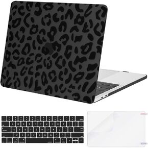 MOSISO Compatible with MacBook Pro 15 inch Case 2019-2016 Release A1990 A1707 with Touch Bar, Plastic Leopard Grain Hard Shell Case & Keyboard Cover Skin & Screen Protector, Black