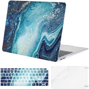 MOSISO Compatible with MacBook Air 13 inch Case 2022 2021 2020 2019 2018 Release A2337 M1 A2179 A1932 Retina Display, Plastic Pattern Hard Case&Keyboard Cover&Screen Protector, Creative Wave Marble in Saudi Arabia