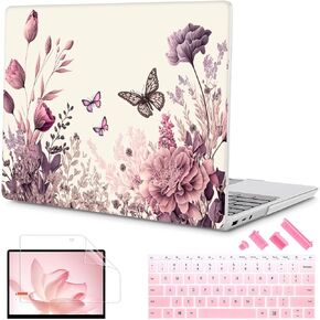 Mektron 2023 Microsoft Surface Laptop GO 3 Case 12.4" Compatible with Go 2/1 Laptop Cover 2022-2020 Releases Model 1943/2013 Plastic Hard Shell Case with Screen Protector, Dahlia Flower C035