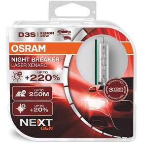OSRAM XENARC NIGHT BRICER LASER D3S، الجيل القادم، سطوع أكثر بنسبة 220٪، لمبة زينون HID، 66340XNN-HCB، صندوق ثنائي (مصباحان)، أبيض in Kuwait