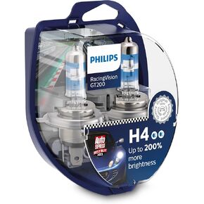 Philips RacingVision GT200 H4 car headlight bulb +200%, set of 2 White