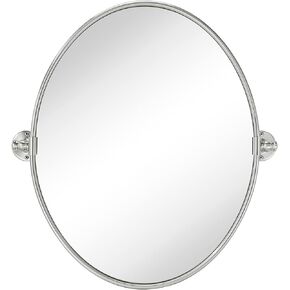 TEHOME Oval Brushed Nickel Metal Pivot Bathroom Vanity Mirror Tilting Vanity Mirrors for Wall 19x24''