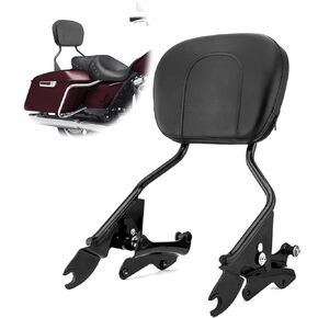 Wsays Detachable Passenger Backrest Sissy Bar w/Pad & 4 Point Docking Hardware Kit Compatible with Harley Touring Street Glide Road Glide Road King Electra Glide 2014-2023 Gloss Black
