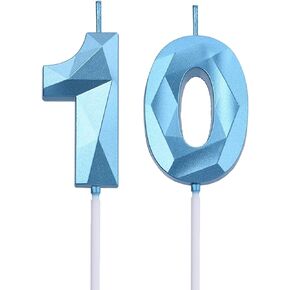 2 inch Gold 10 Birthday Candles, 3D Diamond Number 10 Cake Topper for Boys Girls Birthday Party Decorations Theme Party