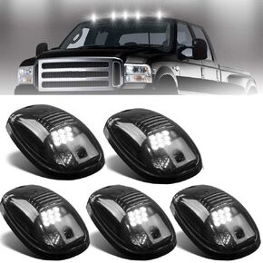 NPAUTO 5pcs Smoked LED Cab Marker Lights White 9 LED Roof Top Clearance Lights Running Lights Replacement for 2003-2018 Dodge Ram 1500 2500 3500 4500 5500 Pickup Truck