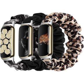 أربطة Scrunchies متوافقة مع سوار بديل Fitbit Luxe للنساء والرجال بنمط قماشي وأشرطة صغيرة كبيرة