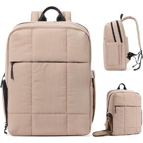 Quilted Travel Backpack for Women,Lightweight Carry on Backpack for Airplanes, Puffy Gym Bag with Shoe Compartment,TSA Personal Item Travel Bag fits 15.6" Laptop Daypack for Weekender Pale Camel