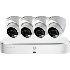 Lorex 4K Security Camera System, Ultra HD IP Indoor/Outdoor Wired POE Metal Dome Cameras and Smart Motion Detection, Active Deterrence Video Surveillance, 2TB 8 Channel NVR, 4 Cameras