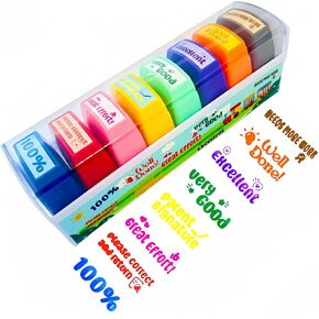 Teacher Stamps for Grading Motivational Classroom Supplies Self-Inking Stamp Set Encouraging Parent Signature 8Pcs