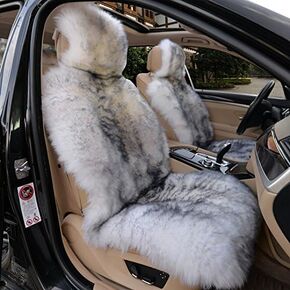 A Pair Genuine Sheepskin Car Seat Covers Luxury Fur Long Wool Car 2 Front Seat Covers Set Winter Warm Universal White Grey