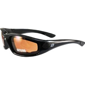 Birdz Eyewear Oriole Padded Motorcycle Sunglasses Black Frame Amber Anti-Fog Lenses