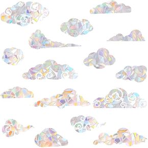 16pcs Cloud Window Bird Decals, Anti-Collision Rainbow Window Sticker Glass Alert Stickers to Prevent Bird Strikes Static Cling Window Decals Flowers Indoor Decorations