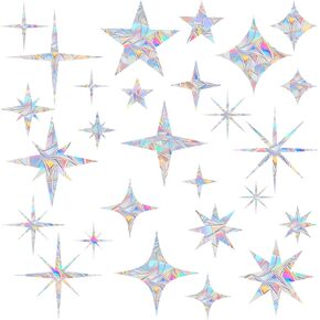 Star Window Clings - Anti-Collision Window Decals to Save Birds from Window Collisions,Non Adhesive Window Clings, Rainbow Stickers,(30)