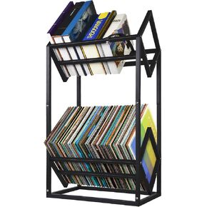 Record Holder, Two Tier Width Adjustable Heavy Duty Rack for Albums Holds, Album Display Stand for Home, Office with Sand Black Powder Coated High End Design, Up to 200 LP Storage in Kuwait