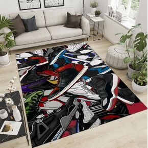 Sneakers Area Rug Basketball Shoes Carpet Sneaker Collection Printed Rug Modern Cool Poplur Sport Shoes Art Rug for Indoor Outdoor Home Decor Floor Mat 2' x 3'