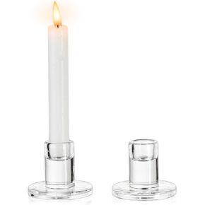 NUPTIO Candle Stick Candle Holder: 20 Pcs Short Taper Candlestick Holders Bulk Small Modern Glass Tapered Candleholders for Wedding Christmas Holiday Centerpiece