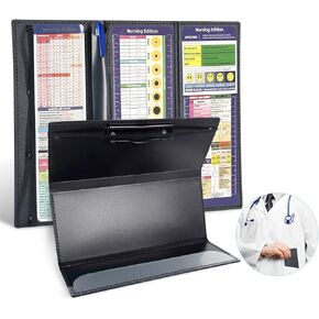 الحافظة، حافظة الرضاعة، 3 طبقات قابلة للطي للممرضات لطلاب التمريض والممرضات والأطباء، حجم الجيب، لوحة مشبك بلاستيكية (أسود) in Kuwait