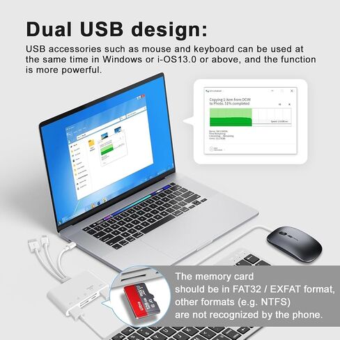 قارئ بطاقات 5 في 1، قارئ بطاقات الذاكرة، بطاقة SD، محول OTG لأجهزة i-Phone/i-Pad، USB C و2 USB A مع فتحات بطاقة Micro SD وSD، يدعم SD/Micro SD/SDHC/SDXC/MMC - أليف العالمية in Saudi Arabia