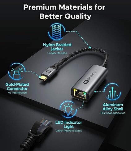 محول USB إلى إيثرنت، محول USB إلى إيثرنت بسرعة 1 جيجابت في الثانية، [مطلي بالذهب] WARRKY 2 في 1 USB 3.0 ومحول USB-C إلى إيثرنت، متوافق مع Mac وiPad Pro وiPhone 15 وXPS وWindows وLinux وSwitch ، مي بوكس in Saudi Arabia