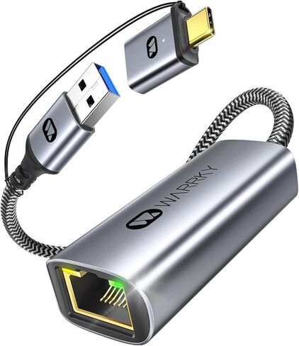 محول USB إلى إيثرنت، محول USB إلى إيثرنت بسرعة 1 جيجابت في الثانية، [مطلي بالذهب] WARRKY 2 في 1 USB 3.0 ومحول USB-C إلى إيثرنت، متوافق مع Mac وiPad Pro وiPhone 15 وXPS وWindows وLinux وSwitch ، مي بوكس in Kuwait