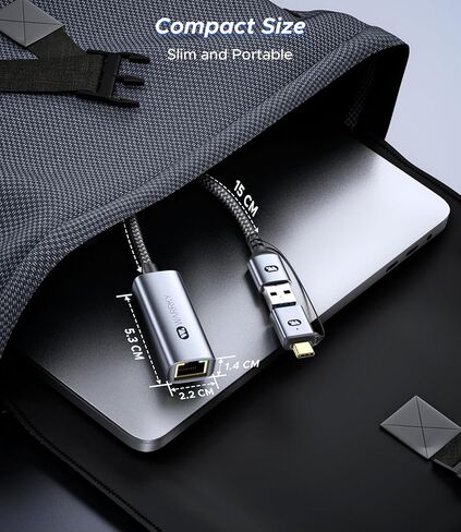 محول USB إلى إيثرنت، محول USB إلى إيثرنت بسرعة 1 جيجابت في الثانية، [مطلي بالذهب] WARRKY 2 في 1 USB 3.0 ومحول USB-C إلى إيثرنت، متوافق مع Mac وiPad Pro وiPhone 15 وXPS وWindows وLinux وSwitch ، مي بوكس in Kuwait